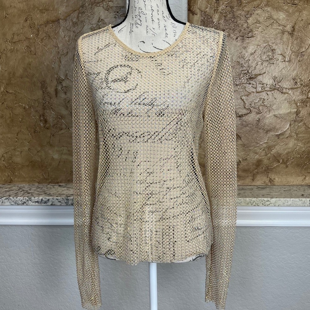 NWT‎ Anthropologie Sunday in Brooklyn Mesh Top Medium Sable Rhinestone Fishnet